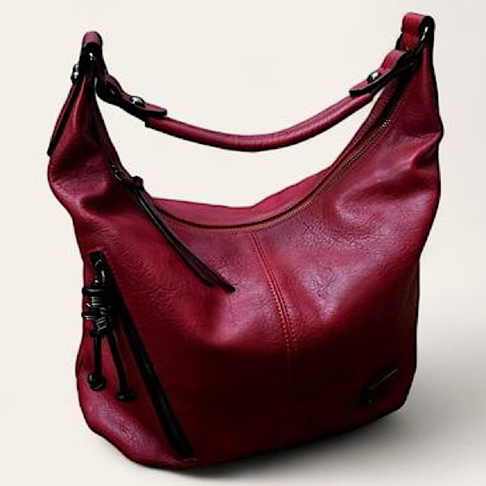 Designer AIENJIU Dark Red Genuine Leather Gun Metal Hardware Hobo Shoulder Bag